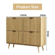 Fluted 4-Drawer Shoe Storage Cabinet – 47" Mid-Century Modern Entryway Organizer With Flip Drawers, Display Top & Bottom Storage - Natural Wood Color - View 5