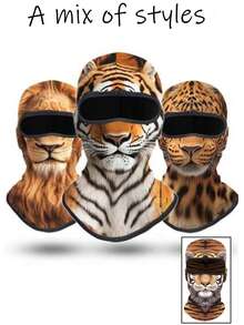 3/4/5pcs 3D Realistic Animal Print Warm Ski Mask, Tiger/Lion/Leopard Other Styles Ski Mask, Breathable UV Protection Full Face Cover For Cycling Outdoor Sports - Multicolor - View 3