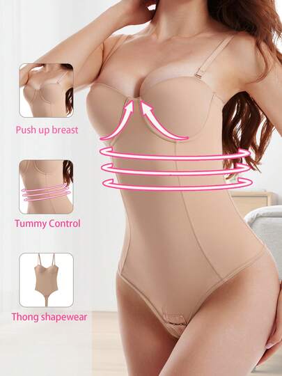 Bodysuit Pembentuk Tubuh Wanita Model Terusan, Tanpa Lengan, Seksi, Tali Bahu yang Dapat Dilepas dan Disesuaikan, Pembentuk Tubuh Ketat, Pengontrol Perut, Bra Cup, Pembentuk Tubuh Model Thong