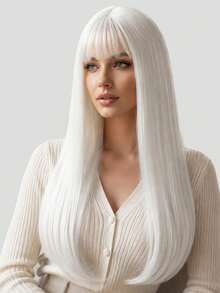 24 Inch Long White Straight Hair Wig, Natural And Smooth, Easy To Wear, Suitable For All Women's Role Play And Halloween Cosplay - White - View 1