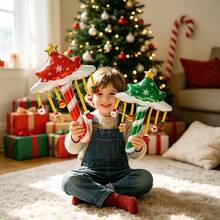 Christmas Handheld Candy Cane Star Tree Foil Balloon Set, 2pcs, With Hanging Santa Claus, Snowman, Gingerbread Man Ornaments, Suitable For Christmas Party, Home Decor, Children's Gift Shop Window Background Decoration - Christmas Handheld Wand - View 6