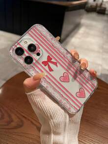 بطانية حماية TPU شفاف ناعم بتصميم إبداعي عصري مخطط مع فيونكة وقلب ونقشة دانتيل، مقاوم للخدش ومقاوم للبصمات، حماية لعدسة الكاميرا، متوافق مع Apple 11/12/13/14/15/16/17/18pro/18pm و Galaxy M34/S25/A15 و Nothing و Pixel - متعدد الألوان - مشاهدة 8