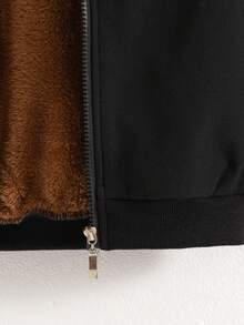 Boys' Casual Solid Color Zip-Up Raglan Long Sleeve Fleece Jacket Outerwear, Autumn/Winter - Black - View 5