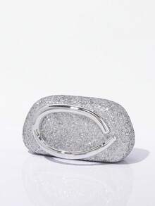 Women Shiny Evening Clutch,Hard Shell Handbag With C-Shaped Handle,Fashionable Portable Formal Style,For Weddings,Balls, Cocktail Parties, Nightclubs - Silver - View 7