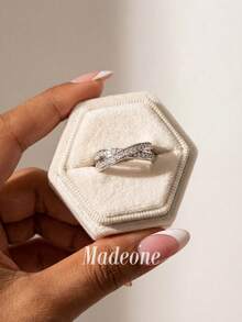 MADEONE 1件極簡X型十字戒指 女款首飾 迷人承諾戒指 日常約會裝飾禮物 送給女孩 - 銀色 - 查看 4