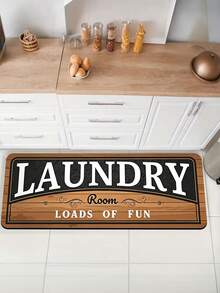 1pc American Vintage Wood Grain Letter Kitchen Floor Mat, Long Strip Doormat For Home Laundry Room Entryway Decor - Multicolor - View 12