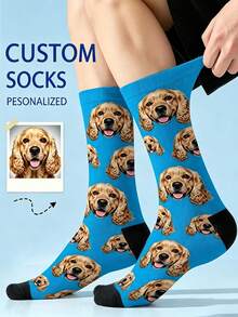 1 Pair Of Custom Socks, Pat,Cat,Puppy,Custom Face Socks, Heart Pattern Personalized Photo Socks, Put Any Face On The Socks, Best Gift For Friend - Multicolor - View 3
