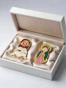 1|2pcs Funny Cartoon Jesus Drinking Coffee Brooch, 2pcs Cartoon Religious Enamel Badge, Suitable For Backpacks - A - View 3