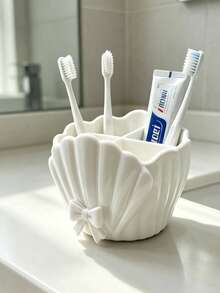 Bow Lace Shell Shaped Four Grid Toothbrush Holder, Bathroom Sink Toothpaste And Makeup Pen Compartment Storage Box, Multifunctional Desktop Small Item Classification Storage Basket, Suitable For Household Use - Multicolor - View 9