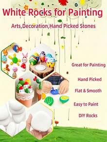 10 Medium Smooth White Painting Stones - Flat And Hand-Picked, Suitable For Crafts, Art, Decoration - No Chemical Components, Smooth Surface For Even Results, Suitable For Beginners And Handmade Projects, Craft Supplies, Art Projects, Decorative Stones - Multicolor - View 2