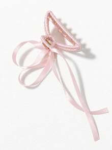 Fabric Wrapped Alloy Claw Clip With Ribbon Bow, Elegant Hair Clip For Women, French Style Hair Accessory For Daily Wear & Parties - Multicolor - View 2