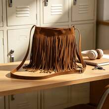 Vintage Western Fringe Shoulder Bag Lightweight Bohemian Style Crossbody Bag With Adjustable Strap And Magnetic Closure Suitable For Any Occasion Classic Fringe Shoulder Bag - Brown - View 4