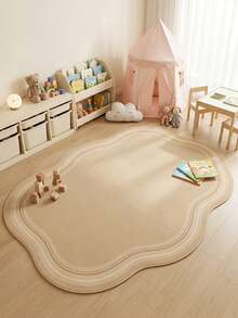 1PC Khaki Beige Solid Color Multi-Layer Wavy Edge Pattern Modern Minimalist Art Rug, Soft Minimalist Style Faux Cashmere Asymmetrical Wavy Scalloped Asymmetric Shape Multi-Layer Nested Wavy Lines & Solid Texture Details Machine Washable Area Rug, Suitable For Living Room Bedroom Balcony, All Season Home Decor - Multicolor - View 2
