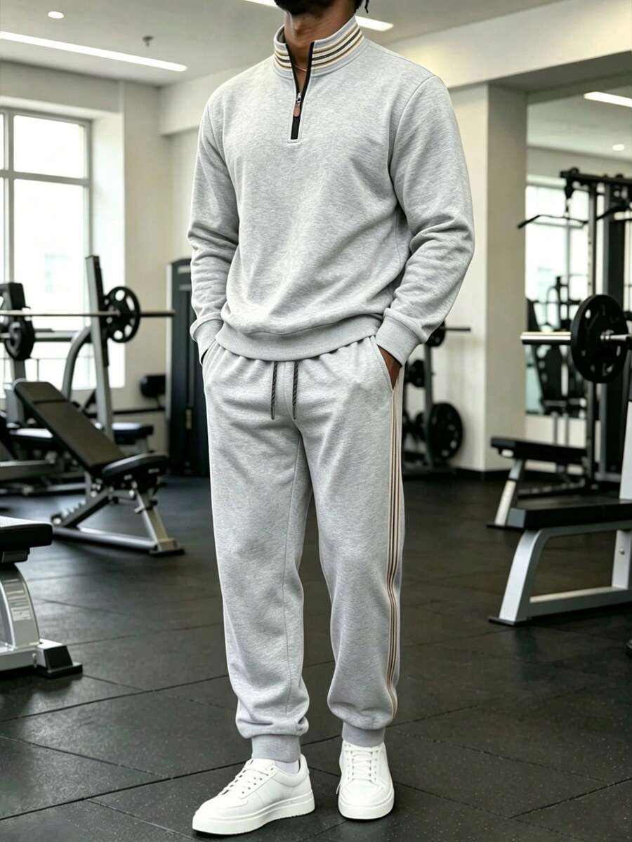 Bộ đồ nam Kolrap áo pullover khóa kéo 1/4 và quần jogger, đồ thể thao sọc bên hông, set phối 2 món thường ngày mùa thu