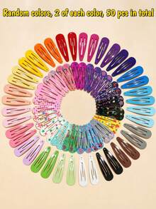 50pcs 2-Inch Metal Hair Clips, Suitable For Girls, Kids, Teens, Cute Candy Colors Hair Clips, Birthday Party Favors, 50pcs Mixed (Printed Pattern And Solid Color) - Multicolor - View 10