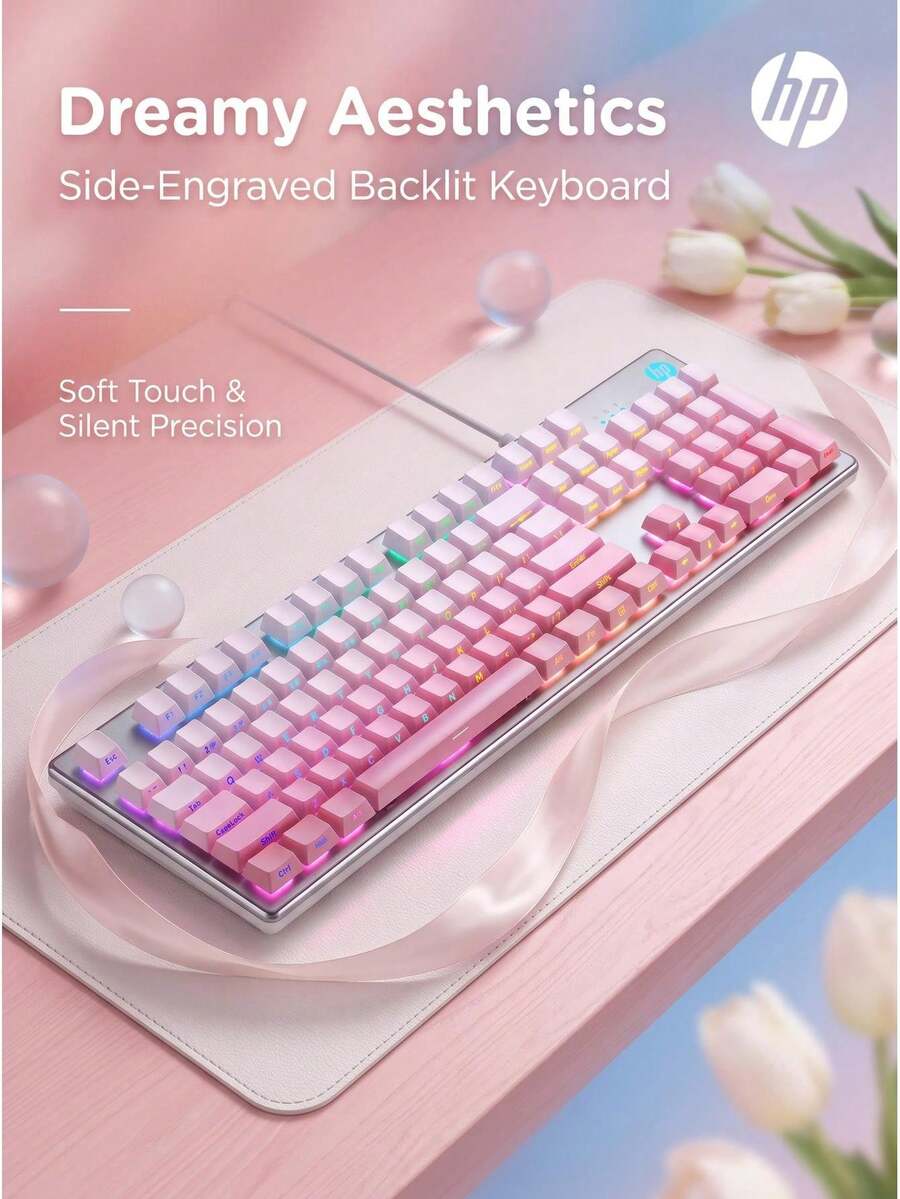 HP Keyboard K500Y dengan Cetakan Samping | Sensasi Mekanik Sejati, Operasi Senyap, Lampu Latar yang Memukau, Keyboard Berkabel 104 Tombol, Ideal untuk Pekerjaan Kantor dan Bermain Game yang Efisien. - View 1