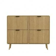 Fluted 4-Drawer Shoe Storage Cabinet – 47" Mid-Century Modern Entryway Organizer With Flip Drawers, Display Top & Bottom Storage - Natural Wood Color - View 8