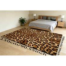 1pc Yellow Brown Leopard Print Rectangular Area Rug, Vintage Wild Aesthetic Short Pile Black Edged Doormat, Living Room Sofa Area Bedroom Entryway Personalized All-Season Home Decor Rug - Mocha Brown - View 12