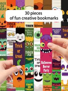 30pcs Cartoon Halloween Bookmarks, Suitable For Book Marking Cards, Library Cards, Paper Multi-Functional Reading Cards, Marking Cards, DIY Message Cards, Applicable For Back To School Season, School Supplies, Birthday Gifts, Halloween Gifts - 30pcs - View 5