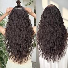 HEYPINK Clip In V-Shape Hair Extensions For Women 24 Inch One Piece Synthetic Straight Hair Extension Full Head Hairpiece With 5 Clips Dark Chocolate - Dark Brown - View 19