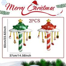 Christmas Handheld Candy Cane Star Tree Foil Balloon Set, 2pcs, With Hanging Santa Claus, Snowman, Gingerbread Man Ornaments, Suitable For Christmas Party, Home Decor, Children's Gift Shop Window Background Decoration - Christmas Handheld Wand - View 10