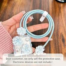 Blue Peony Pearl Charger Protective Case Compatible With 20W Data Cable Protector, 17 Promax/15/14 Protective Covers - 20W Blue Flower Pearl - View 5