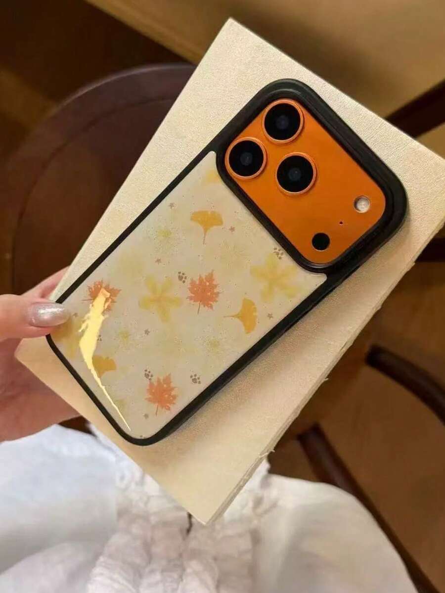 Autumn/Winter Pale Yellow Maple Leaf Aesthetic Phone Case Compatible With Apple 18/17 Pro Max, Premium Protective Cover, Niche Style, Glossy Finish, Anti-Drop, Minimalist, Elegant, Compatible With 16/15 Pro/14/13/17 - Multicolor - View 1