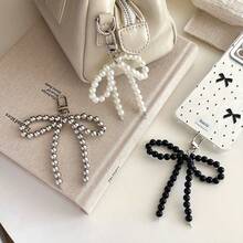 1pc Creative Pearl Bow Chain Bag Charm, Phone Case Keychain Pendant Exquisite Small Gift Accessory - Multicolor - View 1