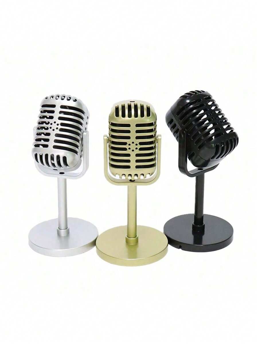Vintage Microphone Prop With Adjustable Angle, Retro Plastic Simulation Microphone Decoration, Party Gift, Live Performance, Home, Bar Ornament - One Size Fits All - View 1