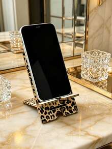 Wooden Leopard Print Phone Stand, Convenient Phone Charging Accessory, Adjustable And Expandable Multi-Functional Stand, Detachable, Easy Installation, Dual Height Adjustable, Suitable For All Phone Models, Portable Stand, Ideal For Office, Study, Travel, Leisure, Birthday Gift, Family, Friends, Perfect For Lazy Movie Watching And Live Streaming In Dormitory, Women's Gift - Multicolor - View 3
