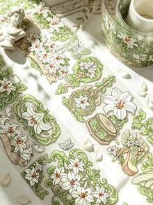 DANKUN 1Roll 78.74 Inches Gilded Flower Clear PET Sticker Roll, Creative Aesthetic Scrapbooking Sticker Decor, Masking Washi Tape For Junk Journal Supplies, DIY Crafting Material, Wedding, Holiday Gift, Personalized Sticker Album, Crafting Supplies, Tape - Scrapbook Stickers - View 2