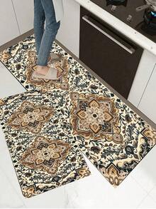 1/2pcs Autumn Vintage Diatomaceous Earth Mat, Bohemian Floral Pattern Style, Super Absorbent, Non-Slip, Perfect For Bathroom, Kitchen And Dining Room, Quick Dry, Perfect Gift For Home Decor And Bathroom Mat, Holiday Gift! - Multicolor - View 5