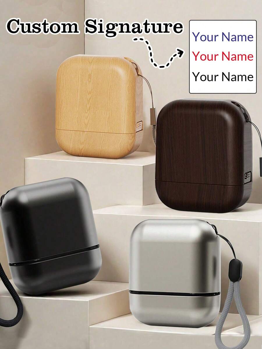 1pc Customized Name Metal Signature Stamp With Rope, Personalized Name Solid Color Stamp, DIY Customized Automatic Ink Name Stamp, For Signing, Waterproof, Invitation, Design Customizable, Anniversary Gift, Birthday Gift, Valentine's Day - Style a - View 1
