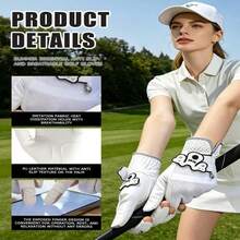 White Women's Golf Fingerless Gloves Lace Mesh Breathable Non-Slip Durable Fashion Pair - White - View 2