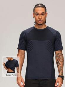 MASKERT Men's Sports T-Shirt For Boxing, MMA Combat Training, Tennis, Badminton, Daily Running And Gym Strength Workout - Navy Blue - View 1
