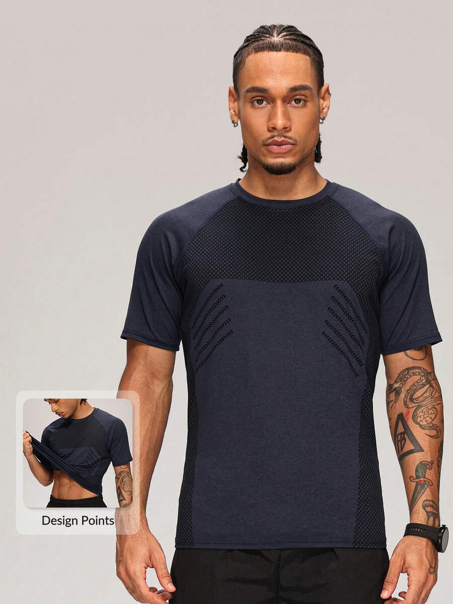 MASKERT Men's Sports T-Shirt For Boxing, MMA Combat Training, Tennis, Badminton, Daily Running And Gym Strength Workout - Navy Blue - View 1