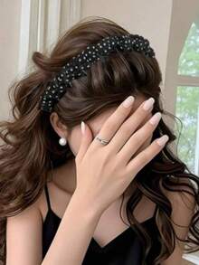 Vintage Black Polka Dot Headband, Enhances Crown Height, Flattering Face Shape, Non-Slip Teeth Design, Suitable For Women's Daily Commute, Showcases Voluminous Hair, Slouchy Versatile Hair Accessory, Can Fix Loose Hair - Multicolor - View 4