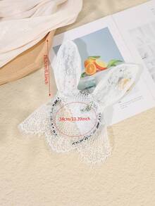 1pc Lace Rabbit Ear Headband, Sexy Hollow Lace Mesh Headpiece, Atmospheric Party Photography Mask Hair Accessory, Black & White Vintage Influencer Photo Prop - Multicolor - View 2