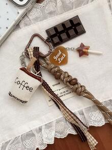 1pc Autumn/Winter Maillard Keychain Chocolate Star Lollipop Pendant Plaid Bag Charm - Multicolor - View 2