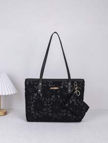 Women Floral Lace Tote Bag Set, Large Capacity Shoulder Handbag With Mini Coin Purse, Ladies Top Handle Bag For Casual Daily Shopping Travel Beach - 4 Colors - View 1