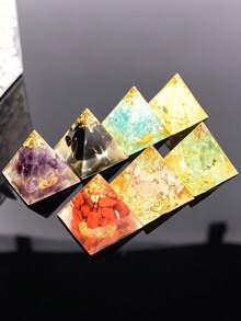 هرم أورجونيت من رقائق الكريستال الطبيعي، برج طاقة من الراتنج، زينة مكتبية صغيرة من أحجار معدنية متعددة الألوان - هرم راتنجي صغير - مشاهدة 12