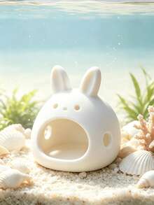 1/2pcs 3D Pure White Rabbit Shaped Fish Tank Hideout, Multi-Hole Design Small Fish And Shrimp Shelter, Betta Crystal Shrimp Breeding And Resting Tank, Plastic Hideout, Desktop Mini Aquarium Cartoon Landscape Decor Ornament - Happy Aquarium - View 8