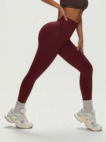 Women's High Waist Tummy Control Yoga Pants, Seamless Butt Lifting Shaping, Anti-Exposure Compression Leggings, Suitable For Fitness And Running - Burgundy - View 7