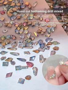 15pcs Shiny Rock Candy Zirconia Flat Back Nail Rhinestones, Flower Cut Flat Back Rhinestones, K9 Beveled Small Flat Back Asymmetrical Rhinestones, Colorful Mixed Nail Rhinestones - Multicolor - View 9