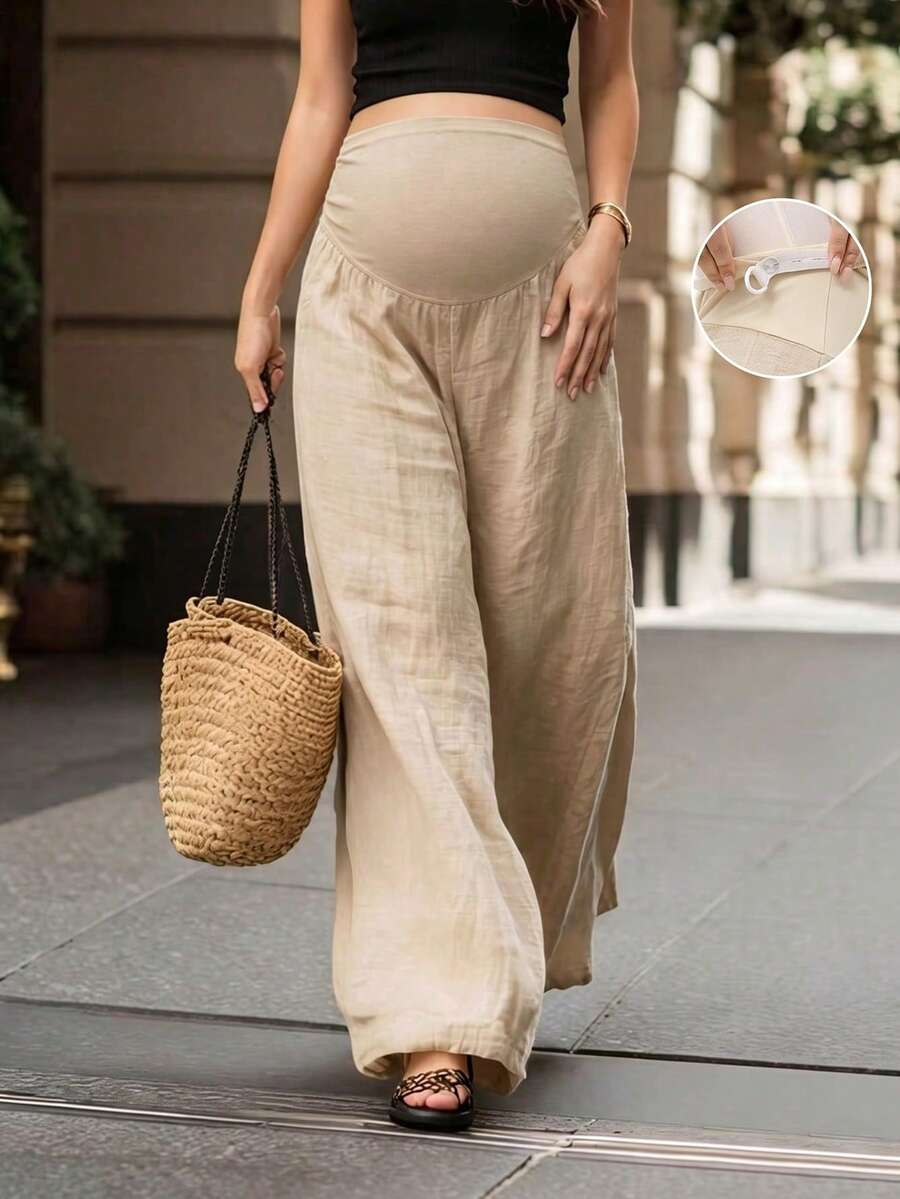 Maternity Summer Casual Dress Pants: Elastic Waist, Linen Color Non-Stretch, Suitable For Home Leisure, Fitness And Daily Wear - Linen - View 1