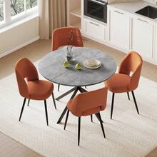 Folding Dining Table And Chairs Set Of 4, Easy Clean Round Dining Table With Padded Chairs Durable Dining Furniture Set Suitable For Dining Room And Kitchen - Grey Table + Orange Chair - View 12
