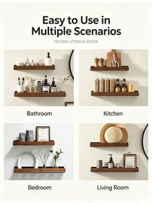 Rak Penyimpanan Dinding Kamar Mandi dari Kayu Walnut, Tidak Perlu Pengeboran, Rak Dinding Toilet & Wastafel dengan Drainase - MultiWarna - View 9