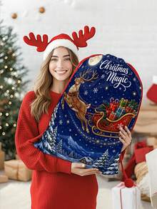 2pcs Dark Blue Christmas Magic Reindeer & Sleigh Print Gift Wrapping Bags, Holiday Style Fabric Large Rectangular With Drawstring Closure Decorative Present Bags For Christmas Gifts, Party Favors & Holiday Decor - Blue - View 7