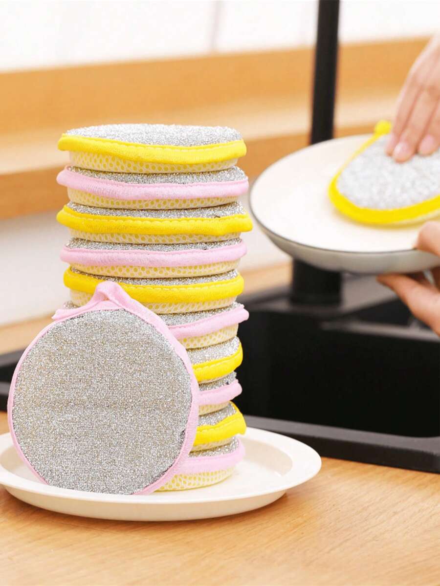 1pc/5pcs/10pcs Cleaning Sponge And Scouring Pad Set, Includes Square Dishwashing Sponge, Minimalist Dish Cloth And Sink/Stove Cleaning Cloth, Washable, Suitable For Kitchen Cleaning, Assorted Colors