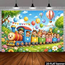 2D Plane 1 Cartoon Happy Train Theme Background, With Colorful Balloons, Flowers And Lovely Animals In The Forest, Suitable For Sending A Decoration, Can Be Used As A Holiday Gift, Suitable For Indoor And Outdoor Activities. - 1 - View 6
